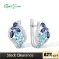 SANTUZZA-Boucles d'oreilles à clip en argent regardé 925 pour femme marquise pierre bleue colorée