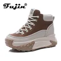 Fujin-Bottes de rinçage en cuir véritable pour femmes chaussures plates à plateforme chaussons