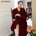 SXTHAENOO – Robe de nuit en molleton de corail pour femme pyjama Long et doux en flanelle épaisse