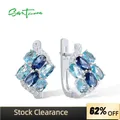 SANTUZZA-Boucles d'oreilles clip en argent regardé 925 pour femme pierre bleue grappe de CZ