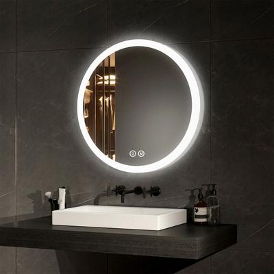 EMKE Badspiegel mit Beleuchtung Badezimmerspiegel Wandspiegel, Stil 1, ф60cm, Runder Spiegel mit