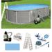 Belize 15-ft x 30-ft Oval 52-in Deep 6-in Top Rail Metal Wall Swimming Pool Package