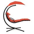 Amazingforless Rust Hanging Curved Chaise Lounge Hammock Chair Swing Lounger with Cushion for Backyard Patio w/ Pillow Canopy Steel Stand