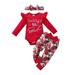 ASEIDFNSA Pink Baby Clothes Blanket Headband Toddler Baby Girls Letter Printed Long Sleeve Romper Tops Floral Pants Hairband Outfits Clothes Set