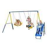 Sportspower Super Saucer Metal Swing Set with 2 Swings Saucer Swing and a 1pc Heavy Duty Slide