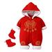 Baby Girl Clothes Unisex Spring Festival Cotton Print Autumn Long Sleeve Hooded Romper Jumpsuit Chinese Calendar New Year With Boots Shoes Boy Outfits