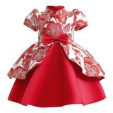 3T Baby Girl s Dress Princess Dress Formal Party Dress 3-4T Girls Chi-pao Dress Short Sleeve Cheongsam Dress Red