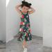 VKEKIEO Womens Dresses Sun Dress Sleeveless Printed Green 2-3 Years