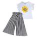 LBECLEY Baby Twin Girl Clothes Toddler Kids Girls Clothing Sets Summer Sunflower T Shirt Tops Chiffon Ruched Loose Pants Outfits Children Clothes Kid Crop Top Set Grey 160