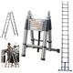 Telescopic Ladder Stainless Steel Ladders Extendable, 5M Step Ladders 2 In 1 A-Frame Folding Ladder, 2.5M+2.5M Herringbone Ladder for Household Daily, Loft Ladder, Roof Ladder, Max Load 330lbs