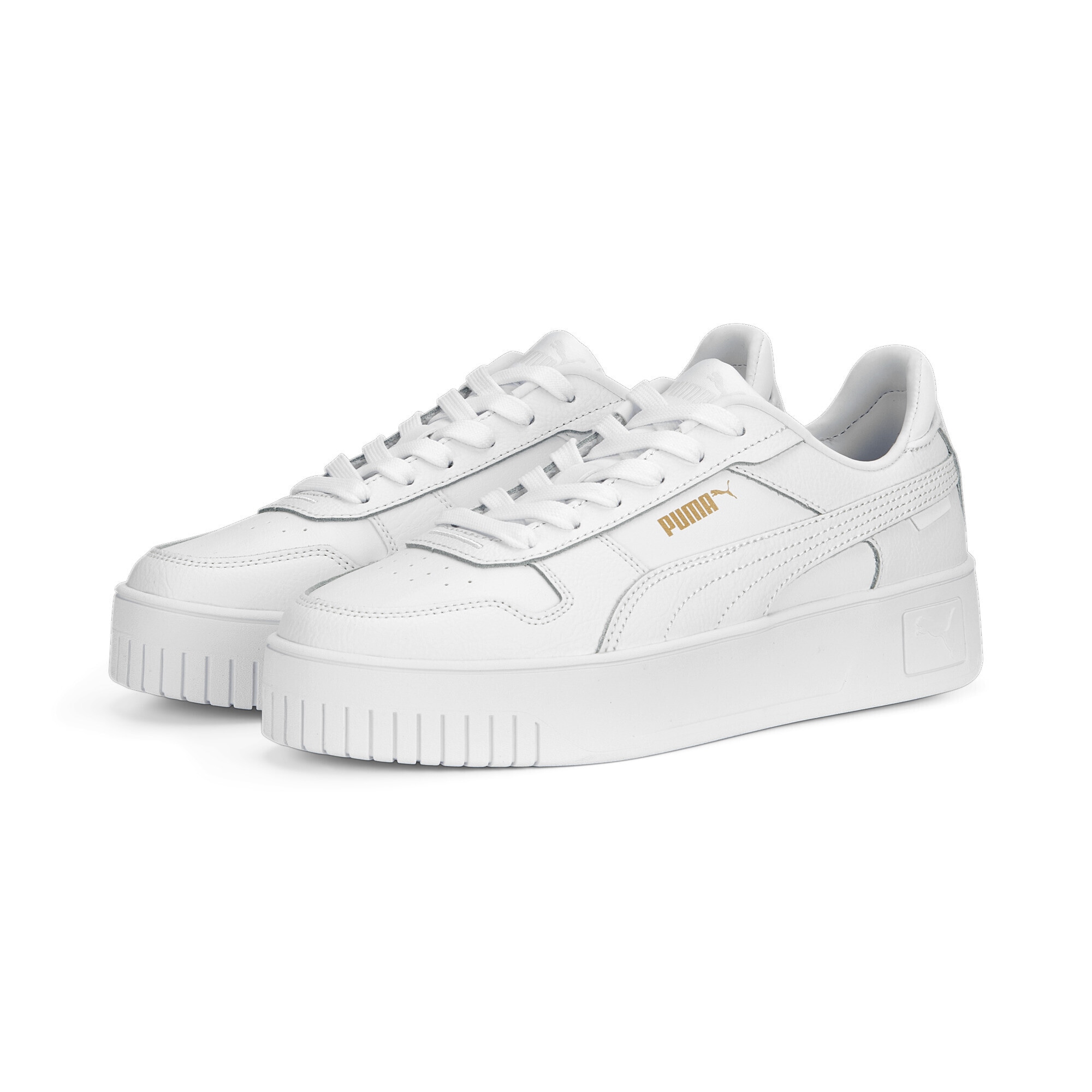Sneaker PUMA "Carina Street Sneakers Damen", Damen, Gr. 35,5, weiß (weiß gold), Obermaterial: Kuhleder, Synthetik, Leder; Futter: Textil, Synthetik; Innensohle: Textil; Laufsohle: Gummi, Schuhe Sneaker