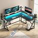 The Twillery Co.® Arciniega L-Shape Gaming Desk w/ Hutch & Built in Outlets Wood/Metal in Black | 35.43 H x 61 W x 57 D in | Wayfair