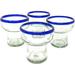 Dos Sueños Mexican Hand Blown Glass – Set of 4 Hand Blown Stemless Blue Rim Margarita Glasses (14oz)