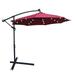 Ritualay Sun Shade Solar Powered Canopy LED Lighted Polyester Patio Umbrella 10 Ft Sturdy Cross Base Waterproof With Crank Red 10 Feet