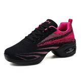 Womens Jazz Shoes Lace-up Sneakers Breathable Mesh Modern Dance Shoes Breathable Air Cushion Split-Sole Outdoor Dancing Shoes Platform Sneakers for Jazz Zumba Ballet Folk red 34