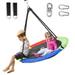 Hishine 43 700LBS Saucer Tree Swing for Kids Waterproof Flying Saucer Swing with A Swivel Hanging Straps Adjustable Ropes Round Mat Spinner Swing for indoor/playground swing set Rainbow