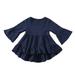 YWDJ 1-6Years Graphic Tees for Girls Kids Fashion Cute Solid Color Ruffles Trumpet s Top Bottoming Shirt Navy 2-3 Years