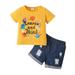 LBECLEY Boys Sweat Suits Kids Toddler Boy Clothes Casual Short Sleeves Letter Prints Hole Jeans Shorts Pants 2Pcs Outfits Set Boys Clothes Size 7 Yellow 90