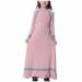 YWDJ 8-17 Years Girl Dress Muslim Long Dress Medium Big Long Sleeve V Neck Colorblock Dress Pink 8-9 Years