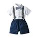 YWDJ Holiday Outfits Toddler Boy 2-9 T Boys 2 Piece Outfit Set Gentlemen Summer Short Sleeve Top Bib Shorts Tie Four-piece Set White 4-5 T