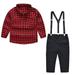 YWDJ Holiday Outfits for Kids 12Months-6T Boys Outfit Set Kids Girl Fashion Gentleman British Lattice Pattern s Shirt Overalls Suit Red 24Months