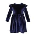 YWDJ 6 Months -5 Years Dress for Girls Infant Toddler Solid Color Single Sided Velvet Lace s Ruched Dress Navy 12-18 Months