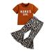 YWDJ 9Months-4Years Girls 2 Piece Outfit Set Girls Fashion Solid Top Leopard Flared Pants Suit Brown 12-18 Months