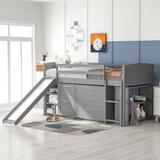Espresso Low Twin Size Loft Bed with Cabinets, Shelves and Slide, 77.8''L*42.5''W*41.5''H, 203LBS