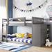 Gray Twin over Twin Bunk Bed with 4 Drawers and 3 Shelves