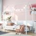 Height Adjustable Twin Size Kids House Bed Frame Metal Floor Platform Bed for Boys Girls, No Box Spring Needed, White