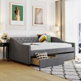 Upholstered daybed with Two Drawers|Grey