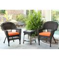 Jeco W00201_2-CES016 3 Piece Espresso Wicker Chair And End Table Set With Orange Chair Cushion