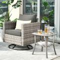 Ovios 2 Pieces Outdoor Patio Furniture Wicker Bistro set with Swivel Chairs and Side Coffee Table for Backyard