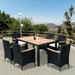 INCLAKE 7-Piece Patio Dining Table and Chairs Wicker Outdoor Garden Furniture w/Acacia Wood Tabletop and Cushions (Black+Beige)
