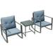 Melitta 3-Piece Patio Bistro Furniture Set -Two Plush Cushioned Chairs With Solid Glass Tea Table - Grey