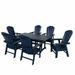 WestinTrends Malibu 7 Piece Adirondack Outdoor Dining Set All Weather Poly Lumber Patio Table and Chairs Furniture Set 71 Trestle Dining Table and 6 Adirondack Dining Chair Navy Blue
