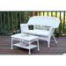 Jeco W00206-LCS White Wicker Patio Love Seat And Coffee Table Set Without Cushion