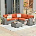 Ovios 6 Piece Outdoor Furniture All Weather Wicker Patio Conversation Sectional Sofa Set with Side Table for Garden Backyard