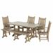 WestinTrends Malibu 6 Piece Patio Dining Set with Bench All Weather Poly Lumber Outdoor Table and Chairs Set 71 Trestle Dining Table with Umbrella Hole 5 Arm Chairs with Bench Weathered Wood