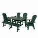 WestinTrends Malibu 6 Piece Adirondack Patio Dining Set with Bench All Weather Poly Lumber Outdoor Table and Chairs 71 Trestle Dining Table 4 Adirondack Chair with Dining Bench Dark Green