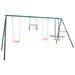 Anself Swing Set Steel 2 Single Swing Seat with 2 Gymnastic Ring and See Saw Outdoor Children Patio Playset 149.6 x 61.4 x 70.9 Inches (W x D x H)