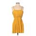 Nine West Casual Dress - Mini Square Sleeveless: Yellow Print Dresses - Women's Size Small