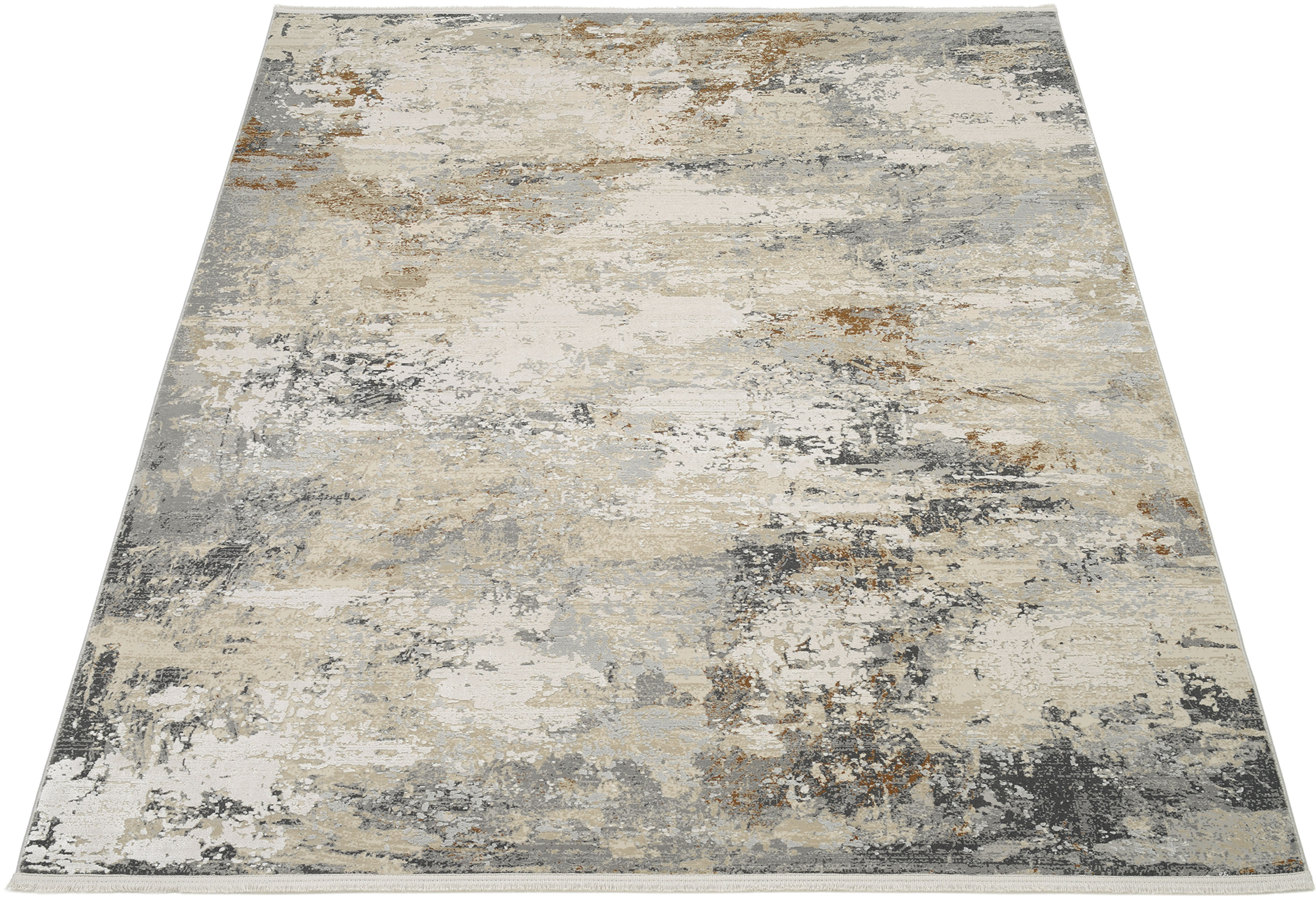 Teppich OCI DIE TEPPICHMARKE "IMPRESSION GALAXY", beige (beige, grau), B:160cm H:5mm L:230cm, Polyacryl, Viskose, Teppiche, Teppich, Vintage, feine Fransen, leichter Glanz durch Viskose, Wohnzimmer