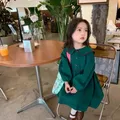 Robe en velours côtelé vert pour enfants pull à manches longues longueur genou robes rétro