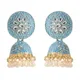 Boucles d'Oreilles Indiennes Jhumka pour Femme Style Boho Fleur Sculptée Perles de Clip Pompon