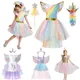 Robe de princesse pour filles maille arc-en-ciel paillettes costume superposé vêtements de