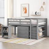 Espresso Multiple Functions Bed Low Study Full Loft Bed with Cabinet, Shelves and Desk, 78.2''L*57.5''W*44.4''H, 232LBS