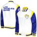 Men's Starter White Los Angeles Rams Throwback Warm Up Pitch Satin Full-Snap Varsity Jacket