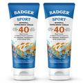 Badger Reef Safe Sunscreen SPF 40 Sport Mineral Sunscreen with Zinc Oxide 98% Organic Ingredients Broad Spectrum Water Resistant Unscented 2.9 fl oz - 2-pack