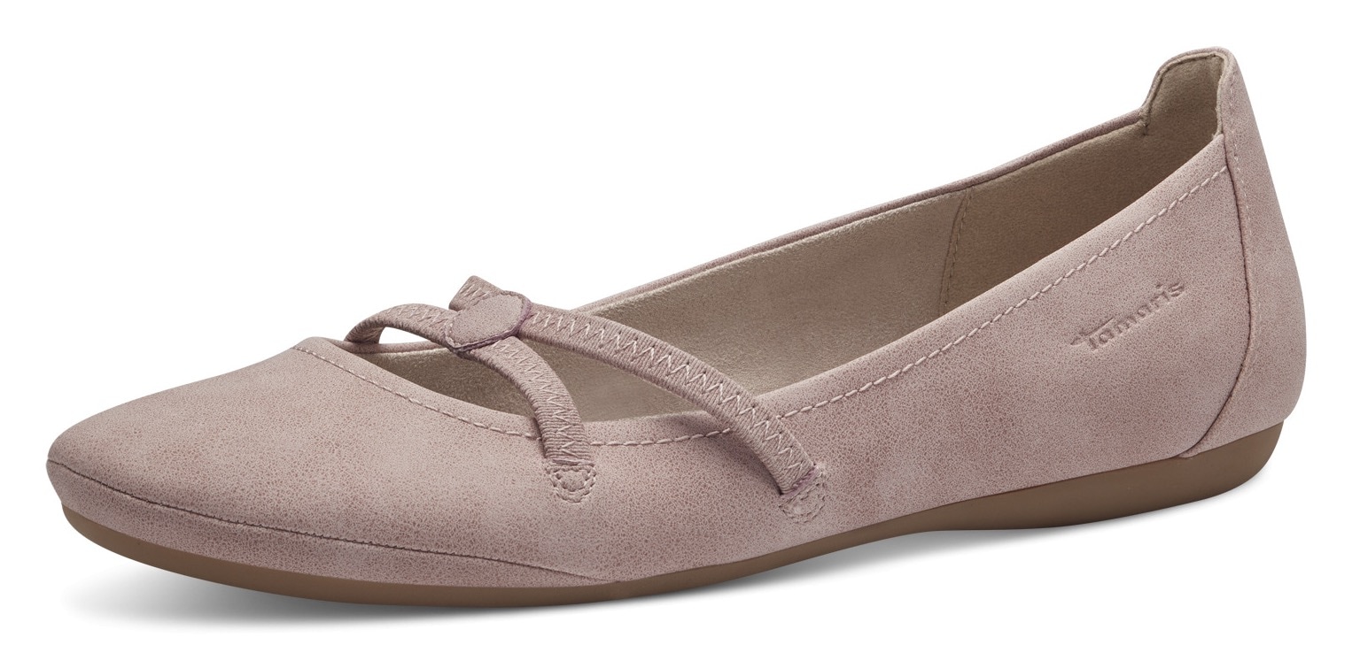 Ballerina TAMARIS "Caterina", Damen, Gr. 38 (5), rosa (rosé), Lederimitat, Schuhe Ballerina, Flats, Festtagsmode, Slipper mit Gummizugriemchen